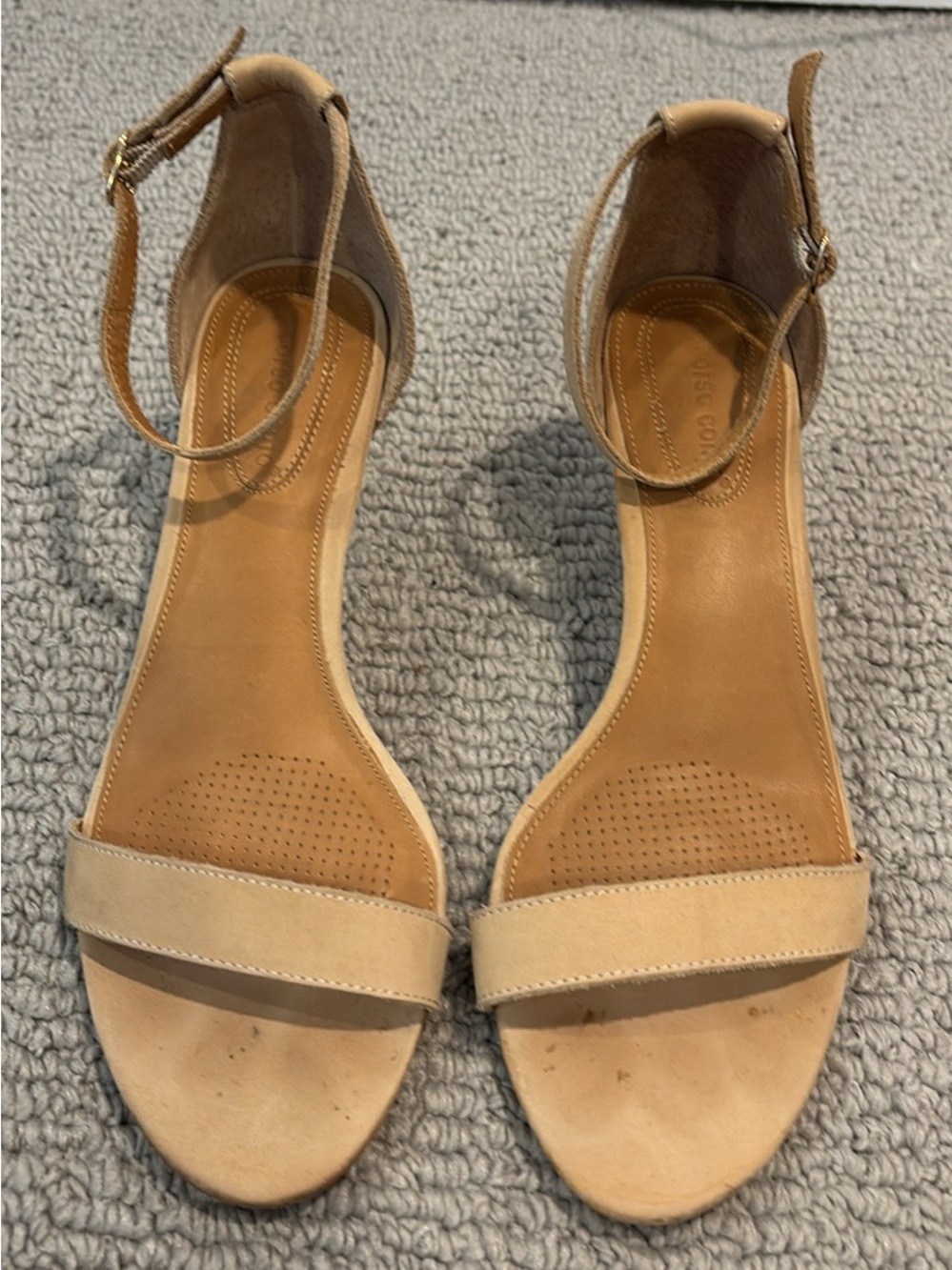 Kitten-heel Ankle Strap Sandals in Beige - Comfort Suede